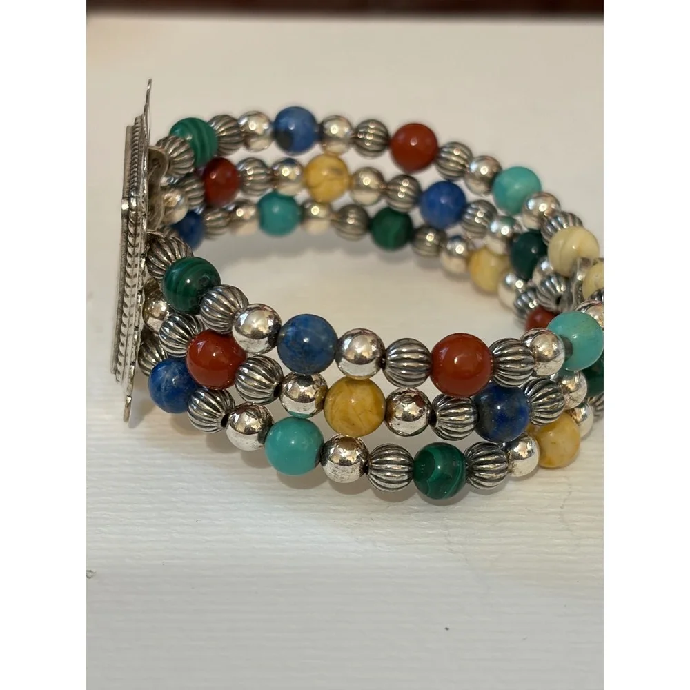 Carolyn Pollack Relios Sterling Multi Gemstone Desert Scene Beaded Cuff Bracelet